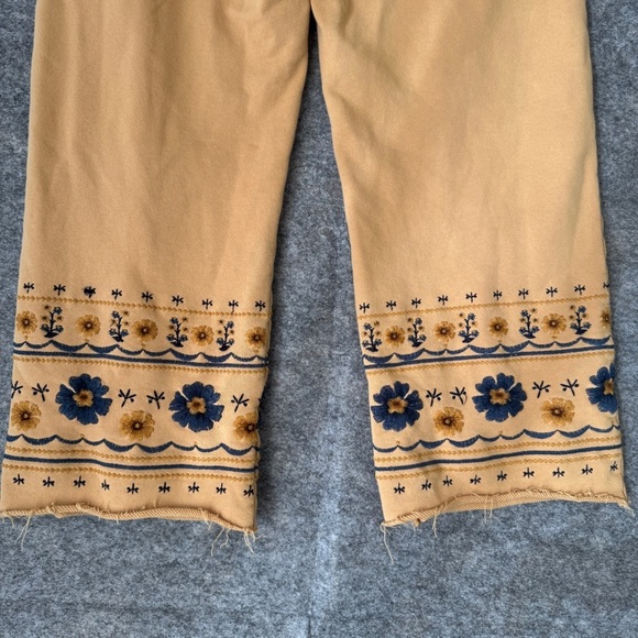 Driftwood Tan Floral Embroidered Lounge Pants | Boho Cotton Size Small - Picture 10 of 16